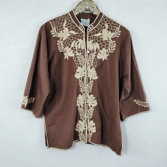 Vintage Tops - Vintage 70s Caro of Honolulu Women's Brown Floral Plus Size Top size 16